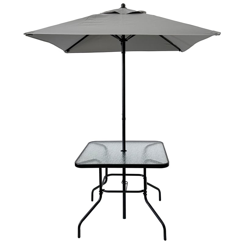 CRO Decor Black Metal Terrace Furniture Table and Chair Set with Umbrella