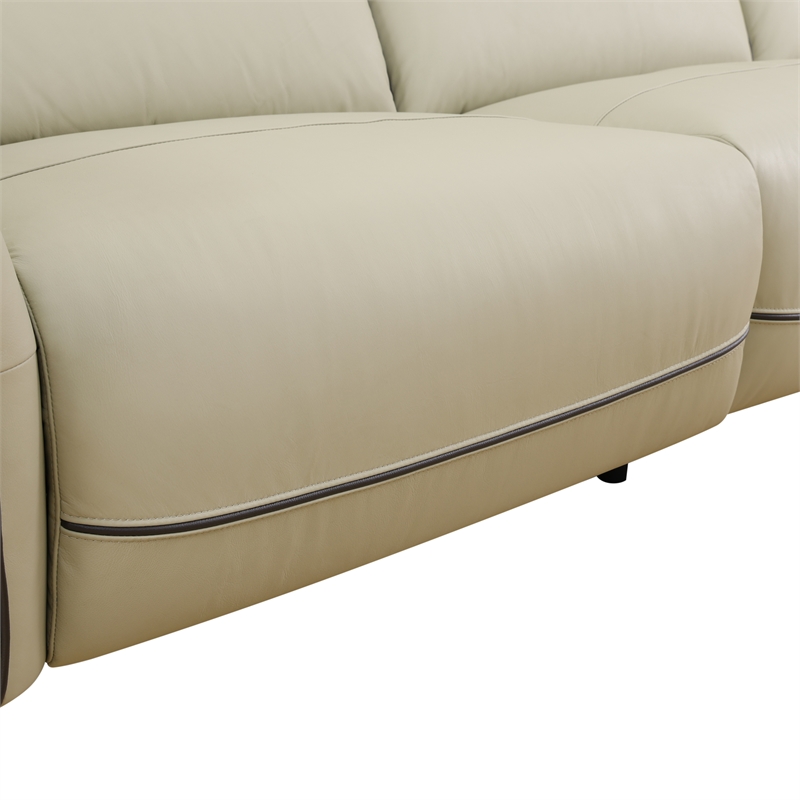 CRO Decor Beige Top Grain Leather and PVC 3-Piece Living Room Recliner Sofa Set