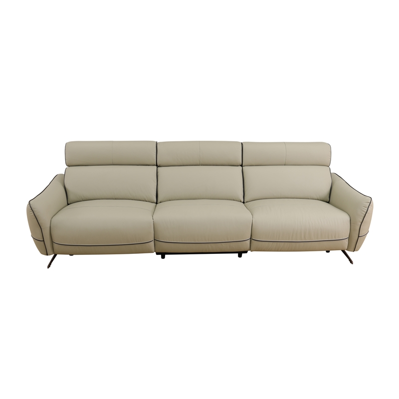 CRO Decor Beige Top Grain Leather and PVC 3-Piece Living Room Recliner Sofa Set