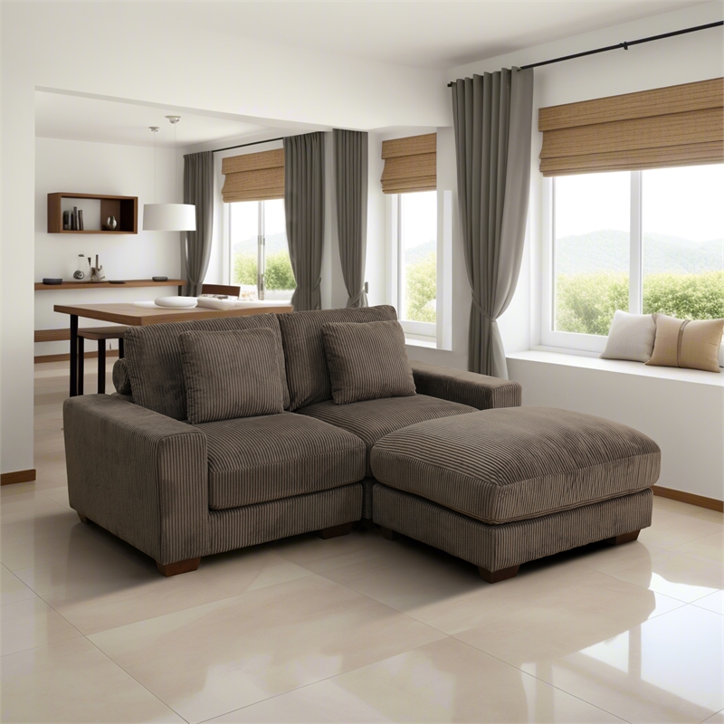 CRO Decor Brown Corduroy 3-Piece Living Room Sofa Set