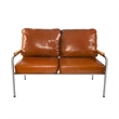 Faux Leather Armchair Stainless Steel Frame-Brown (1 Love Seat & 1 Accent Chair)