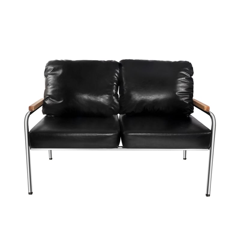 Faux Leather Armchair Stainless Steel Frame-Black (1 Love Seat & 1 Accent Chair)