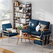 Faux Leather Armchair Stainless Steel Frame-Blue (1 Love Seat & 1 Accent Chair)