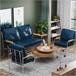 Faux Leather Armchair Stainless Steel Frame-Blue (1 Love Seat & 1 Accent Chair)
