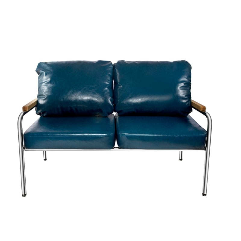 Faux Leather Armchair Stainless Steel Frame-Blue (1 Love Seat & 1 Accent Chair)