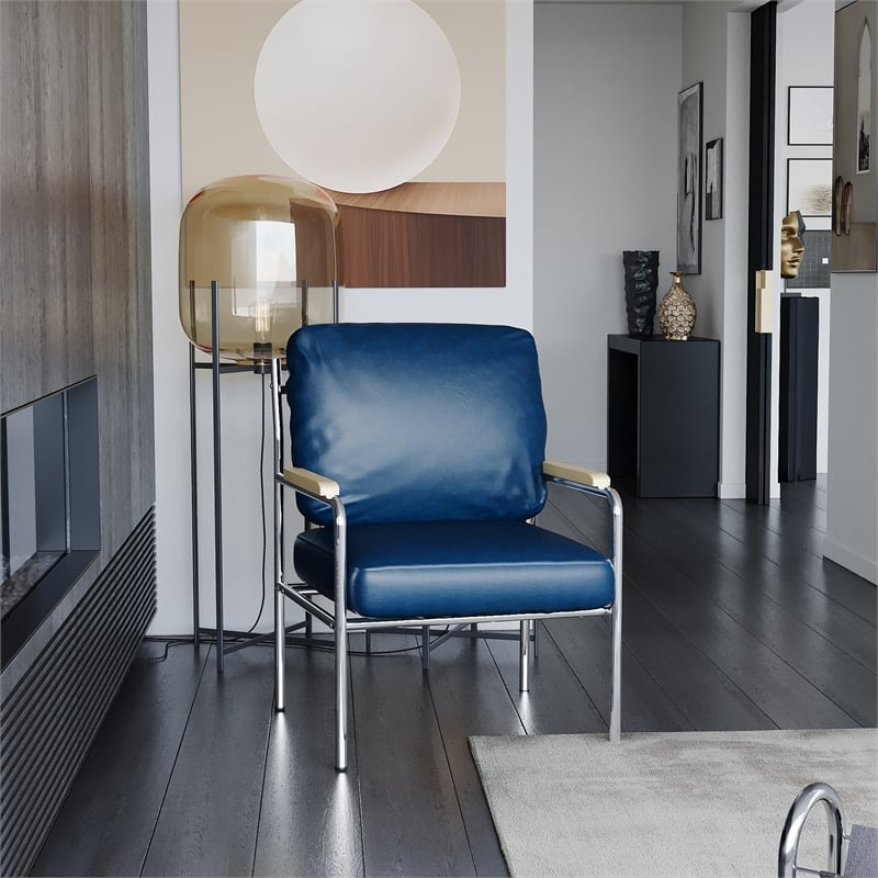 CRO Decor Stainless Steel Leather Sofa (1pc) - Blue