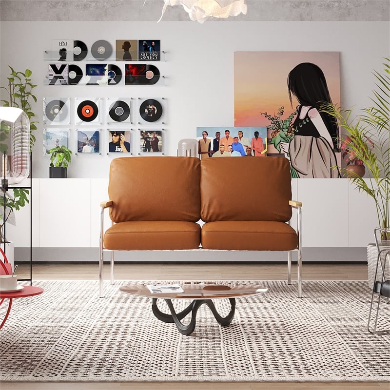 CRO Decor Stainless Steel Leather Sofa (2pc) - Brown