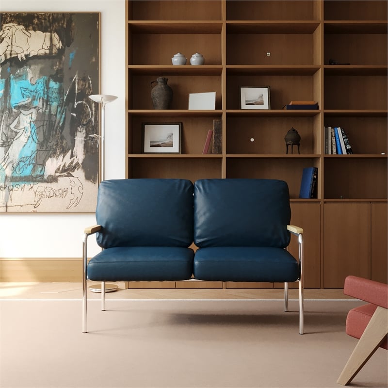CRO Decor Stainless Steel Leather Sofa (2pc) - Blue