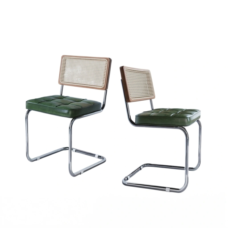CRO Decor Stainless steel rattan backrest pu leather cushion chair (2pc) - Green