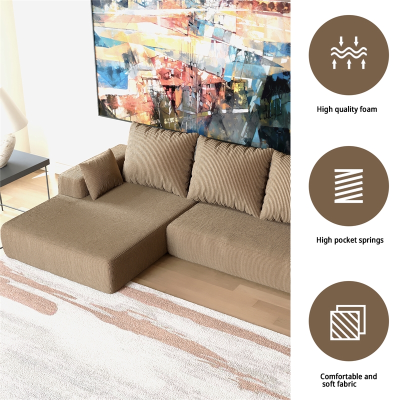 CRO Decor L-shaped Corduroy free-install fully foam-filled living room sofa