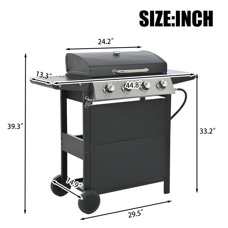 4 Burner Barbecue Grill Stainless Steel 34000 BTU Patio Garden Barbecue Grill