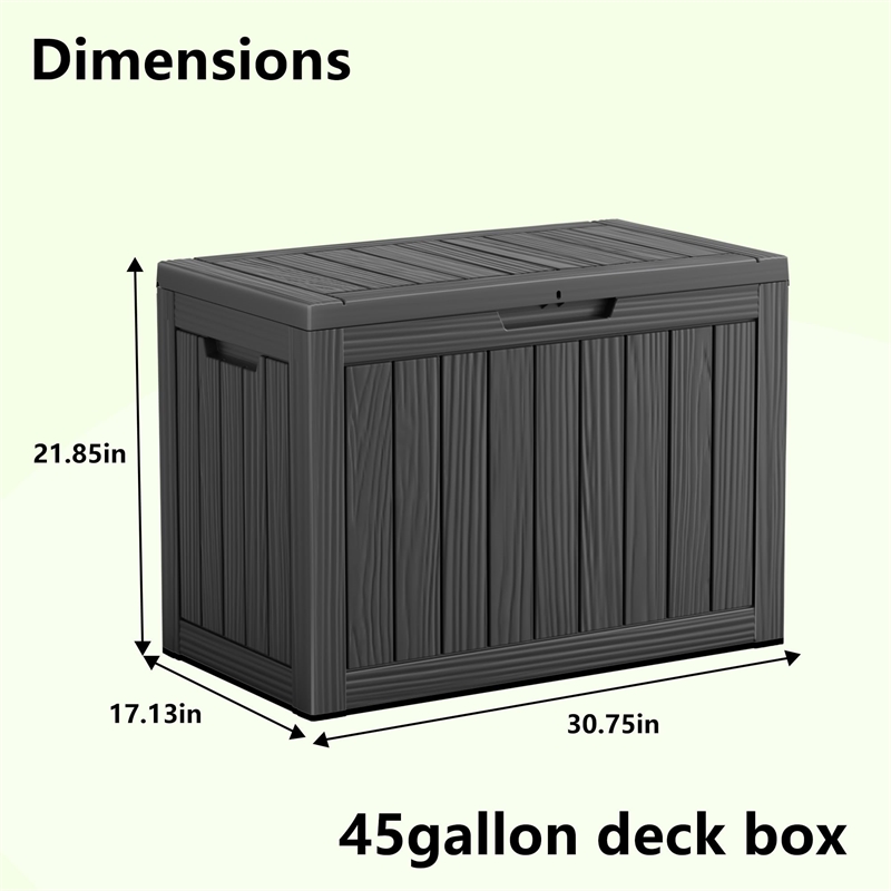 45-Gallon Weatherproof Outdoor Storage Box with Woodgrain Finish - Black Resin