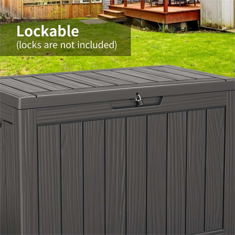 45-Gallon Weatherproof Outdoor Storage Box with Woodgrain Finish - Black Resin