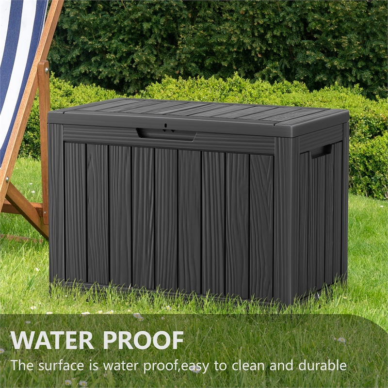 45-Gallon Weatherproof Outdoor Storage Box with Woodgrain Finish - Black Resin