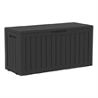 72-Gallon Weatherproof Outdoor Storage Box with Woodgrain Finish - Black Resin