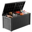 150-Gallon Weatherproof Outdoor Storage Box with Woodgrain Finish - Black Resin