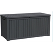 180-Gallon Weatherproof Outdoor Storage Box with Woodgrain Finish - Black Resin
