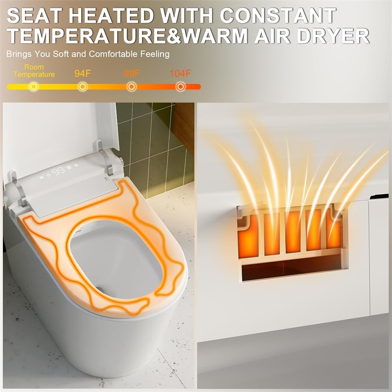 CRO Decor Modern White Smart Toilet with Stainless Steel Construction