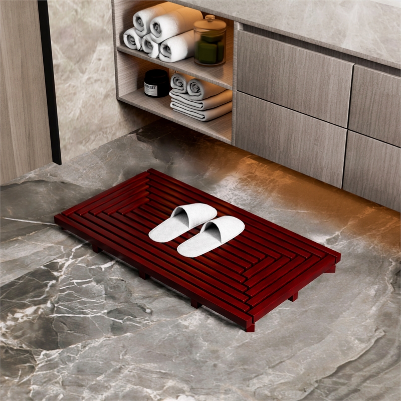 CRO Decor Teak Rectangle Teak & Wood Reversible Shower Mat
