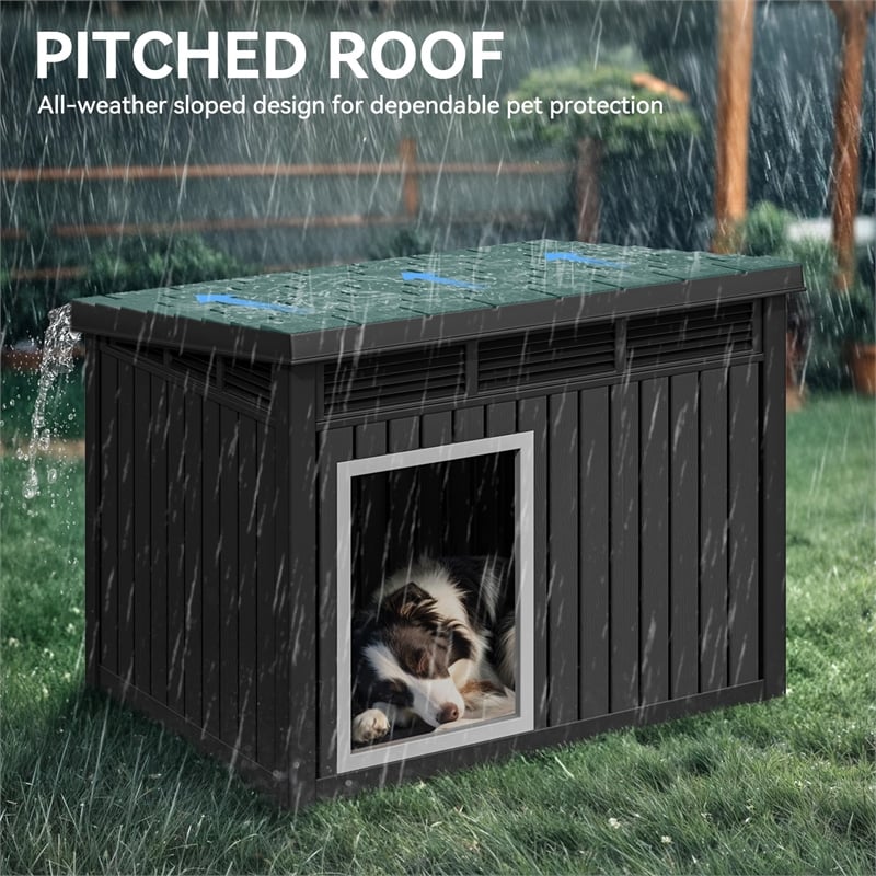 CRO Decor  Dog House  with Lockable Latch for Small to Medium Pets-BLACK