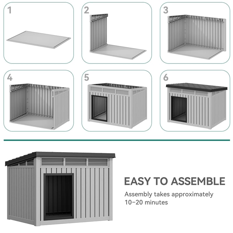 CRO Decor  Dog House  with Lockable Latch for Small to Medium Pets-GRAY