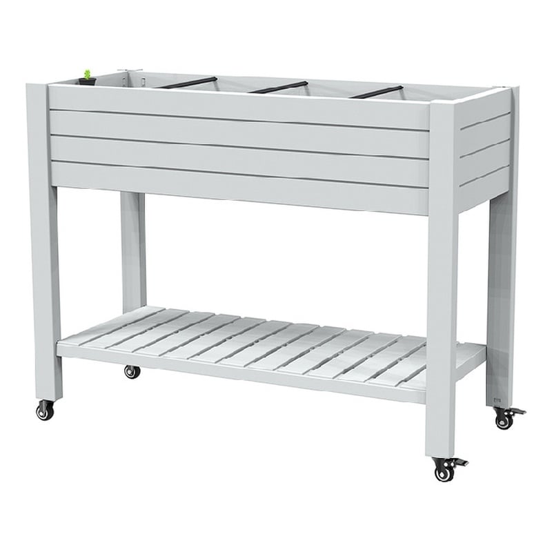 CRO Decor White Resin Planter Box with Brake Wheels and Frame Plant Stands