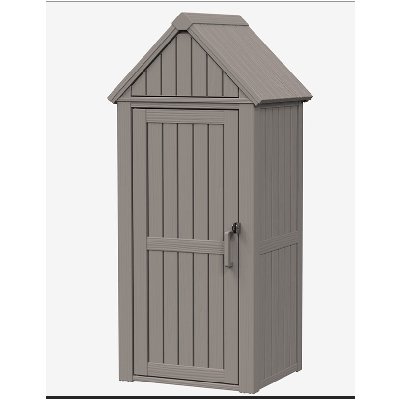 CRO Decor Gray Resin Compact Tool Cabinet with Sloped Roof Storage System
