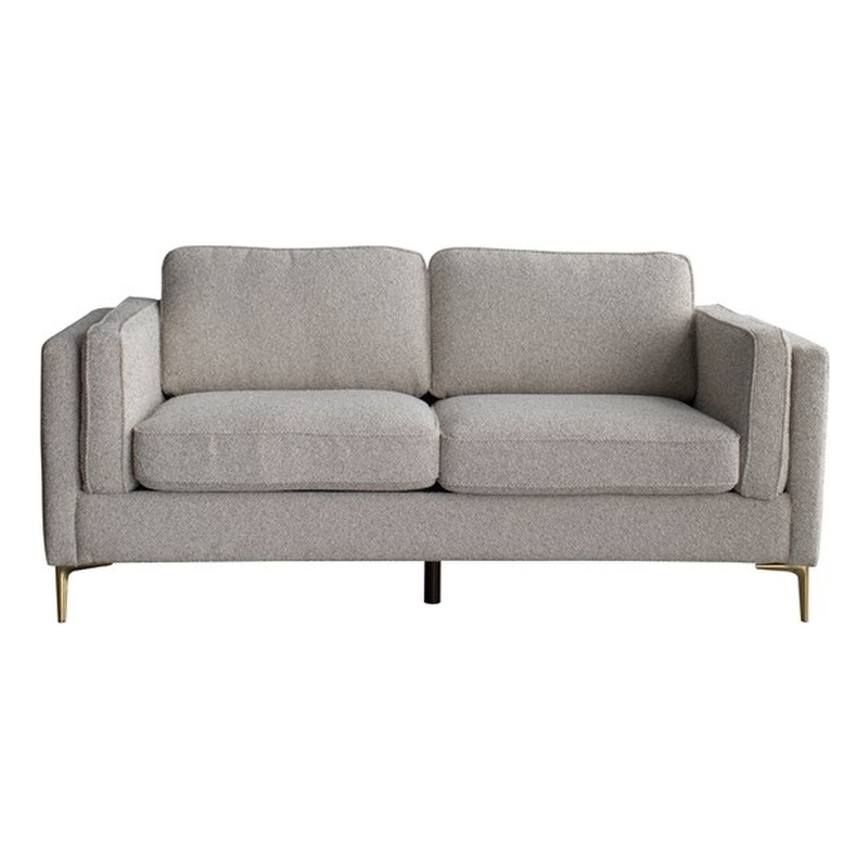 CRO Decor White Fabric Comfort-Focused Sofa with Wooden Leg Accents