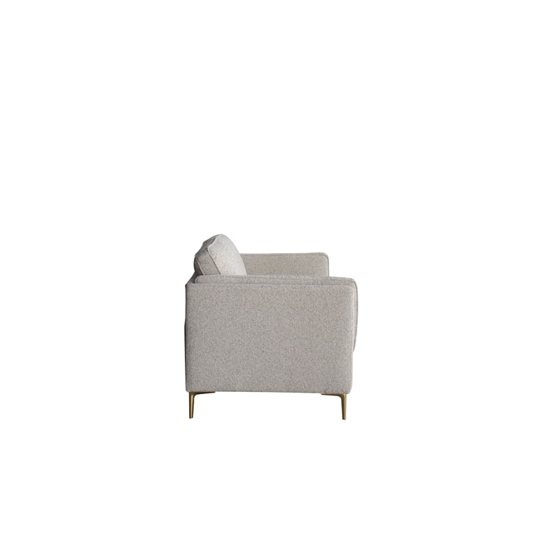 CRO Decor White Fabric Comfort-Focused Sofa with Wooden Leg Accents