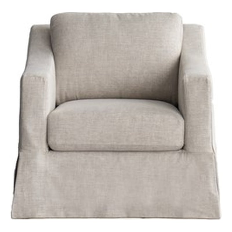 CRO Decor White Fabric Upholstered Sofa with Swivel Base Contemporary Armchair
