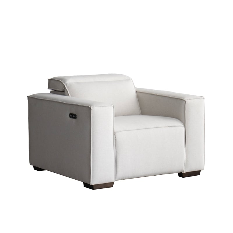 CRO Decor White Fabric Power Reclining Sofa with Headrest Support Lounge Seating
