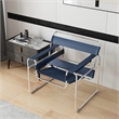 Saddle Leather Armchair Stainless Steel Frame Accent Chair - Blue
