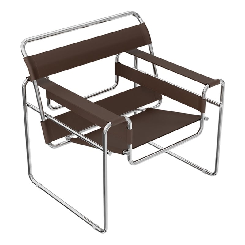 Saddle Leather Armchair Stainless Steel Frame Accent Chair - Brown