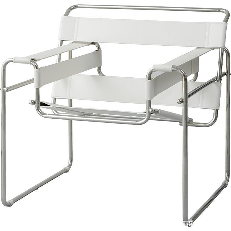 Saddle Leather Armchair Stainless Steel Frame Accent Chair - White