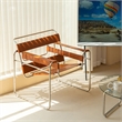 Saddle Leather Armchair Stainless Steel Frame Accent Chair - Amber