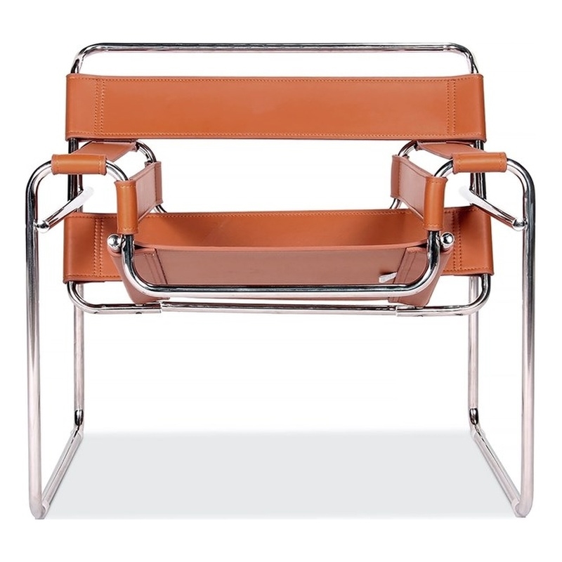 Saddle Leather Armchair Stainless Steel Frame Accent Chair - Amber