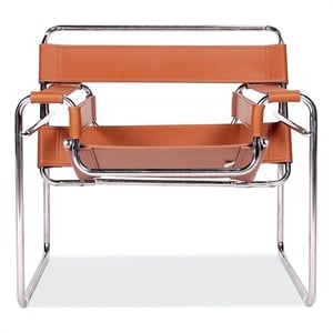 Saddle Leather Armchair Stainless Steel Frame Accent Chair - Amber
