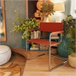 Saddle Leather Accent Chair Stainless Steel Arm Chair Dining Chair - Amber