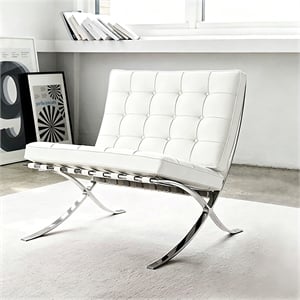 CRO Decor Mid Century Leather White Recliner Chair with Stainless Steel Frame