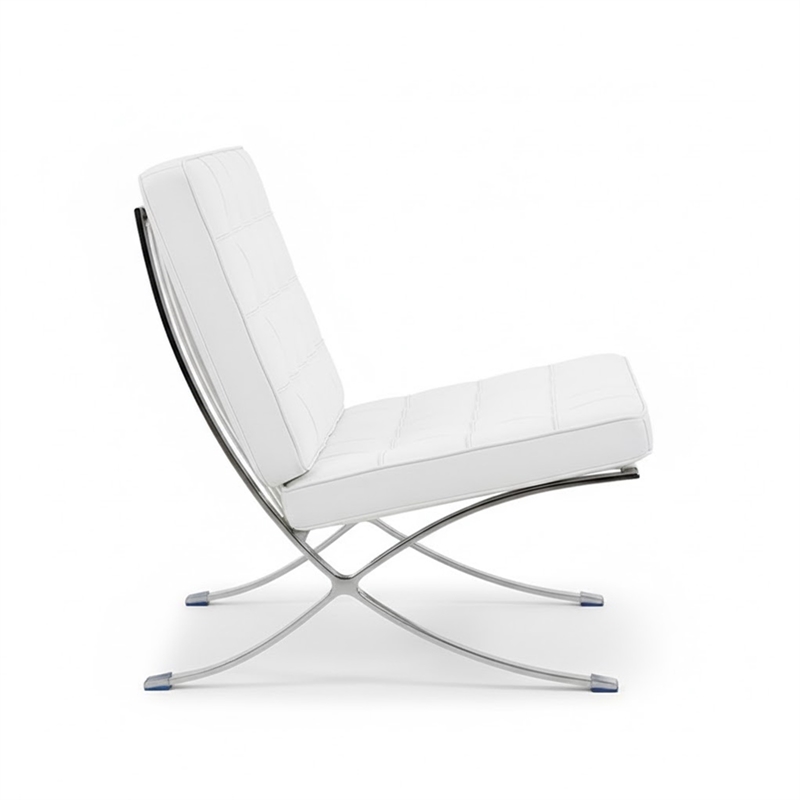 CRO Decor Mid Century Leather White Recliner Chair with Stainless Steel Frame