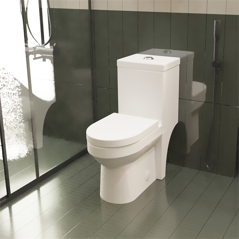 CRO Decor Modern Ceramic Compact Toilet with Double Flush in White