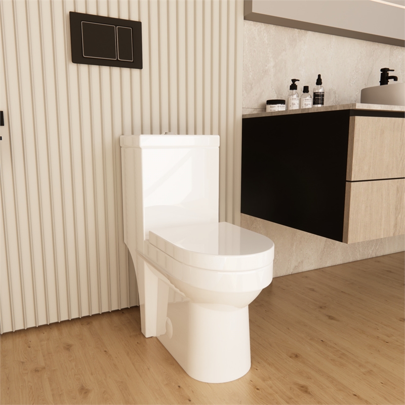 CRO Decor Modern Ceramic Compact Toilet with Double Flush in White