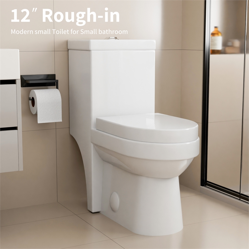 CRO Decor Modern Ceramic Compact Toilet with Double Flush in White