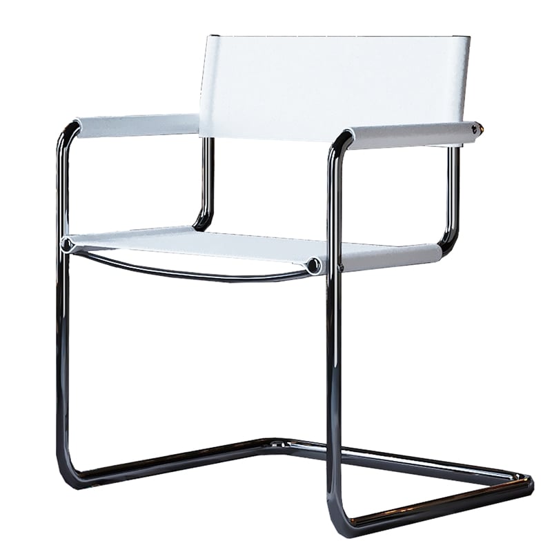 Saddle Leather Accent Chair Stainless Steel Arm Chair - White - Set of 2