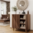 Brown Vintage Fluted Sideboard Cabinet with Metal Legs & Adjustable Shelf