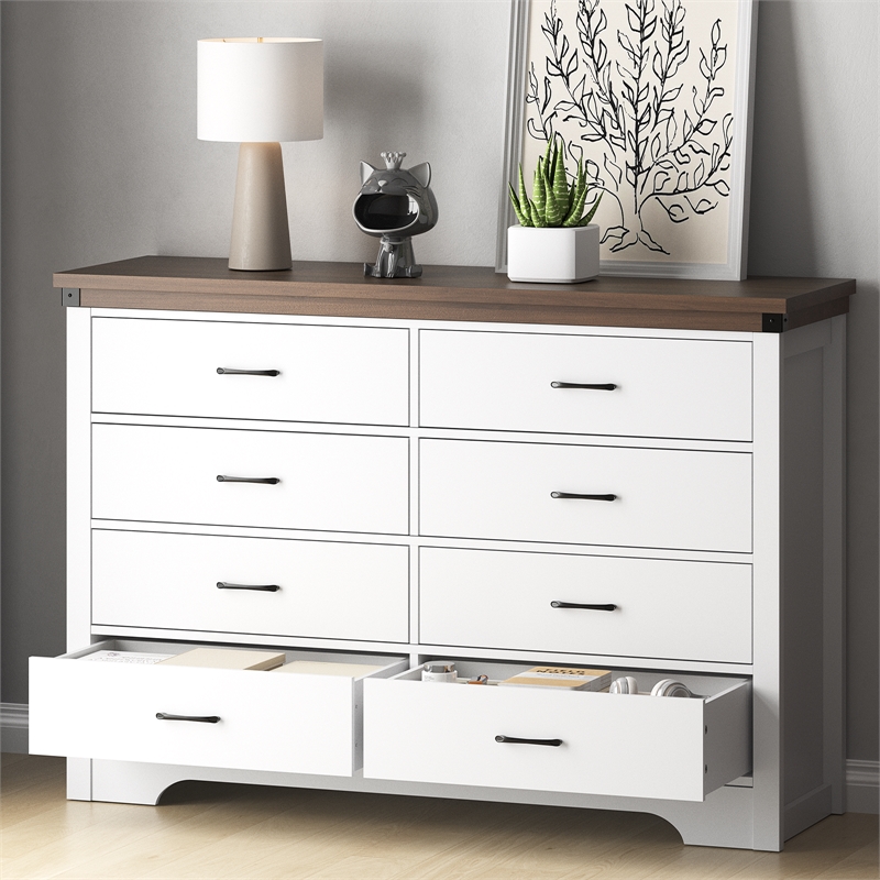 Farmhouse 8-Drawer Dresser with Anti-Tipping Device & Storage Organizer - White