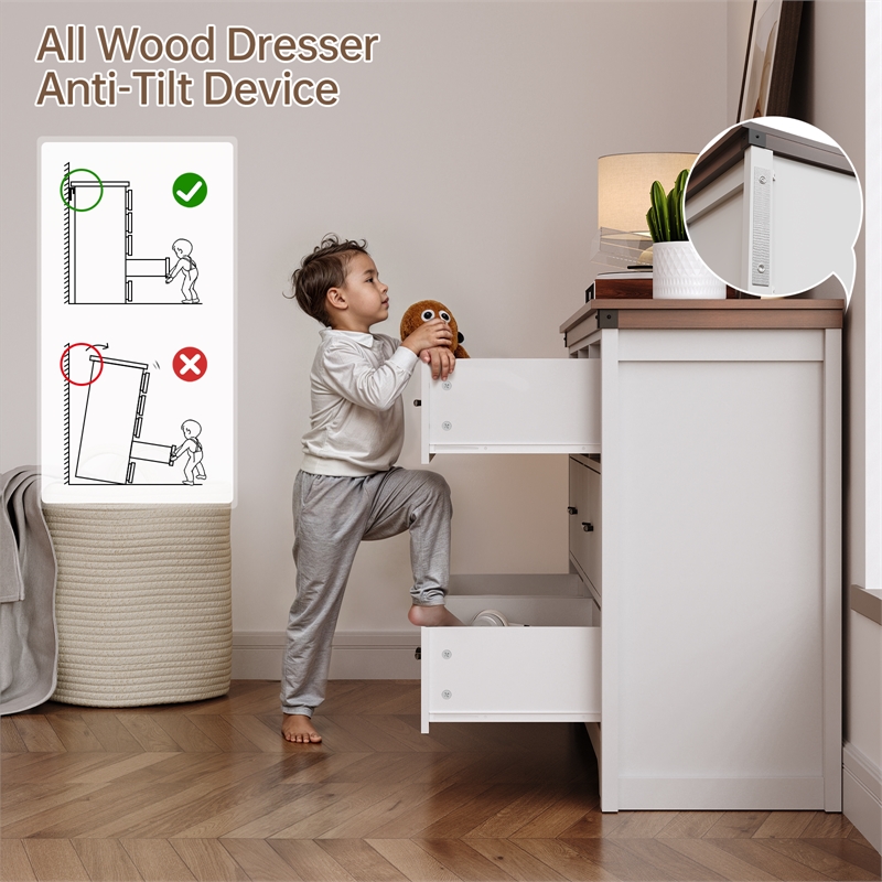 Farmhouse 7-Drawer Dresser with Anti-Tipping Device & Storage Organizer - White
