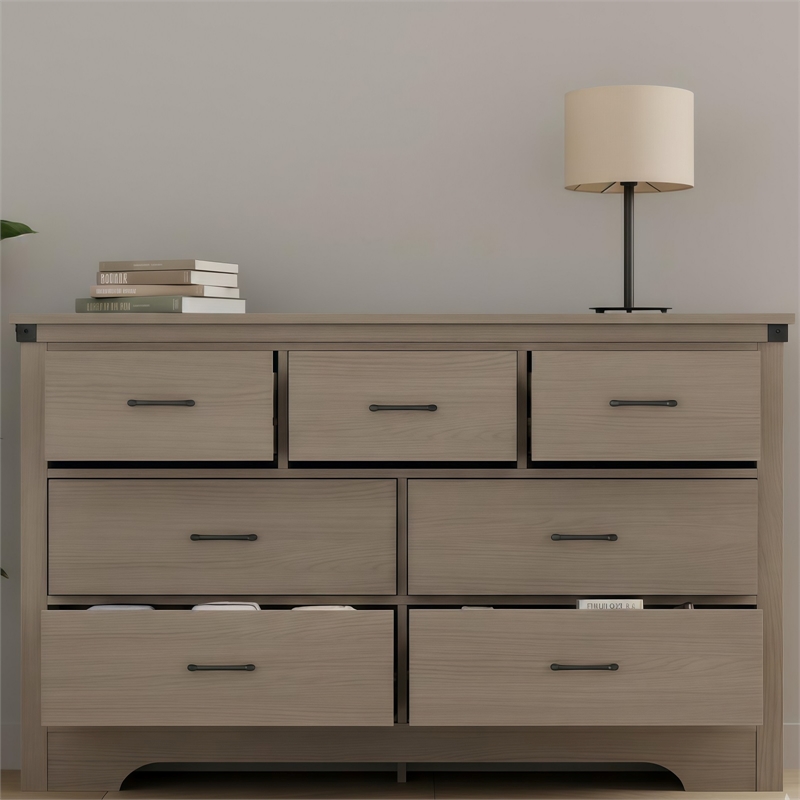 Modern 7-Drawer Dresser with Anti-Tipping Device & Storage Organizer - Oak