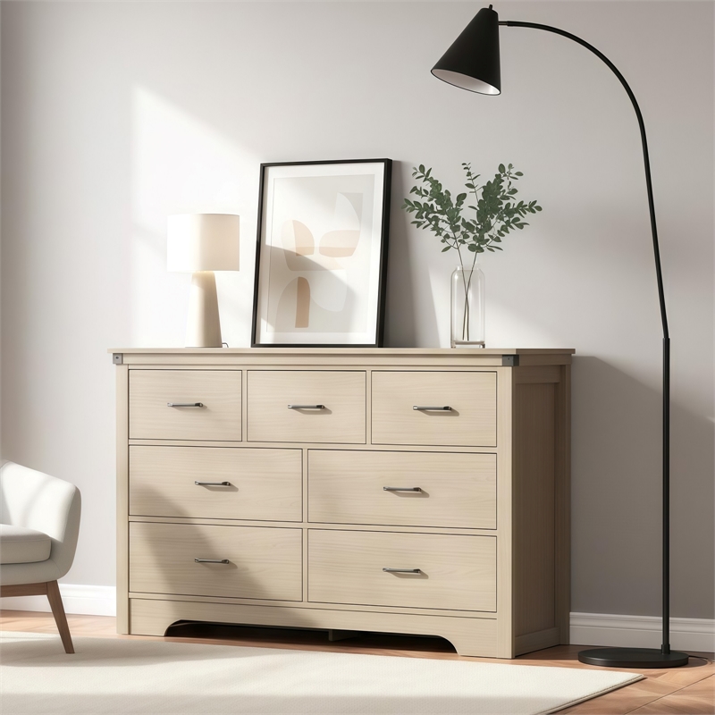 Modern 7-Drawer Dresser with Anti-Tipping Device & Storage Organizer - Oak