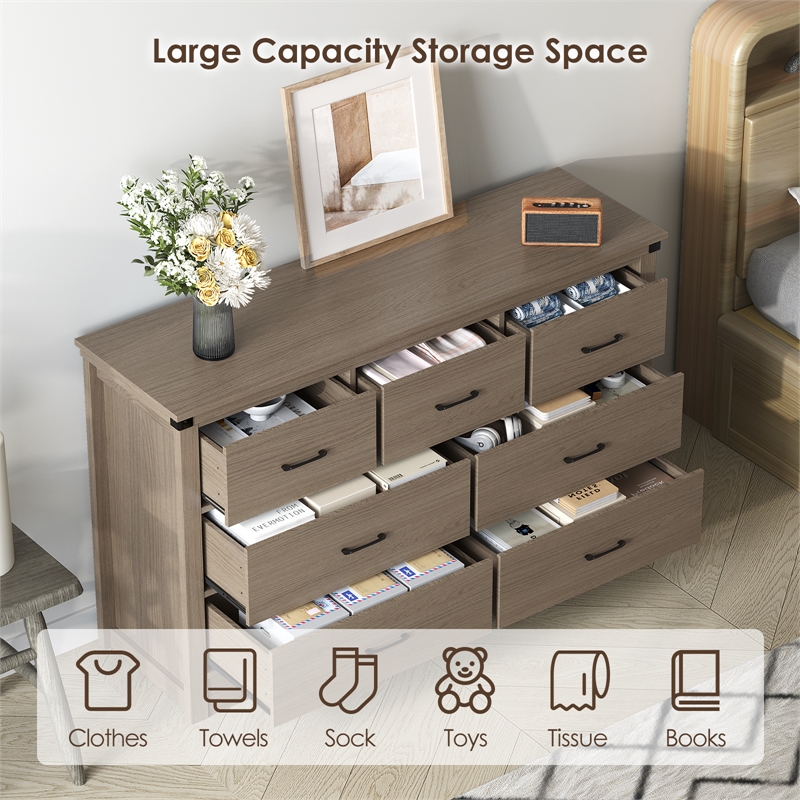 Modern 7-Drawer Dresser with Anti-Tipping Device & Storage Organizer - Oak